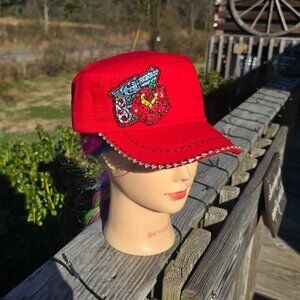 Ladies Red Pistol & Rose BLING Hat NEW No Tags
